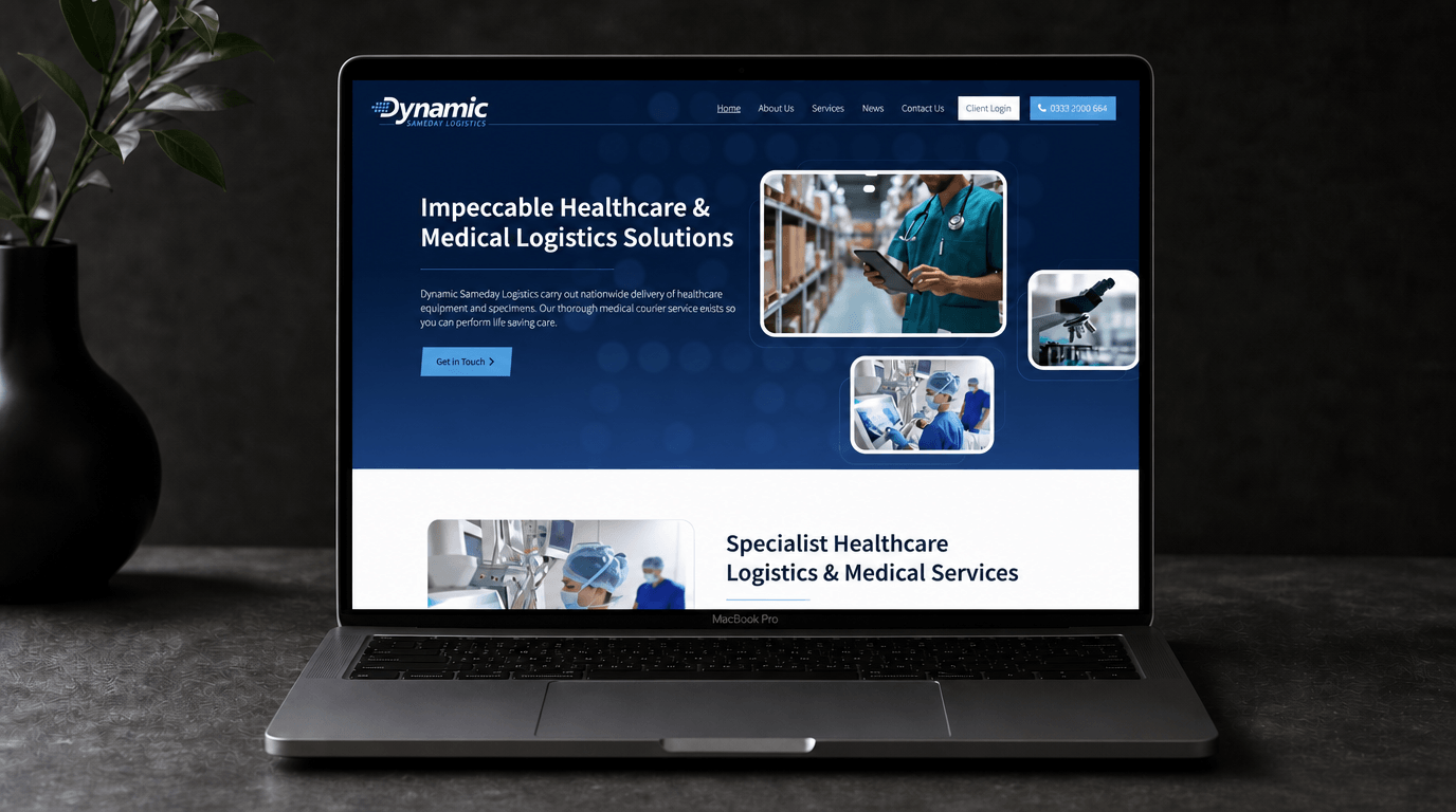 Dynamic Sameday Logistics homepage, desktop view