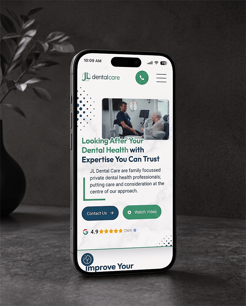 JL Dental Care booking page, mobile view